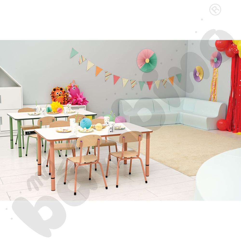 Blat Quadro biały prostokątny, łososiowe obrzeże