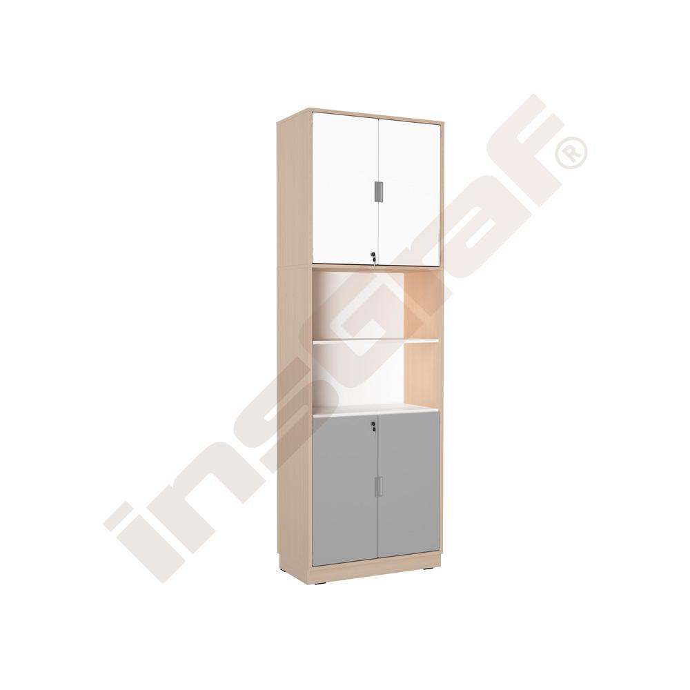 
Hochschrank, ohne Mittelwand, H 238, mit Türen und offenen Fächern, B 79, Ahorn Jylland - weiß/grau (Quadro 247-180°)
