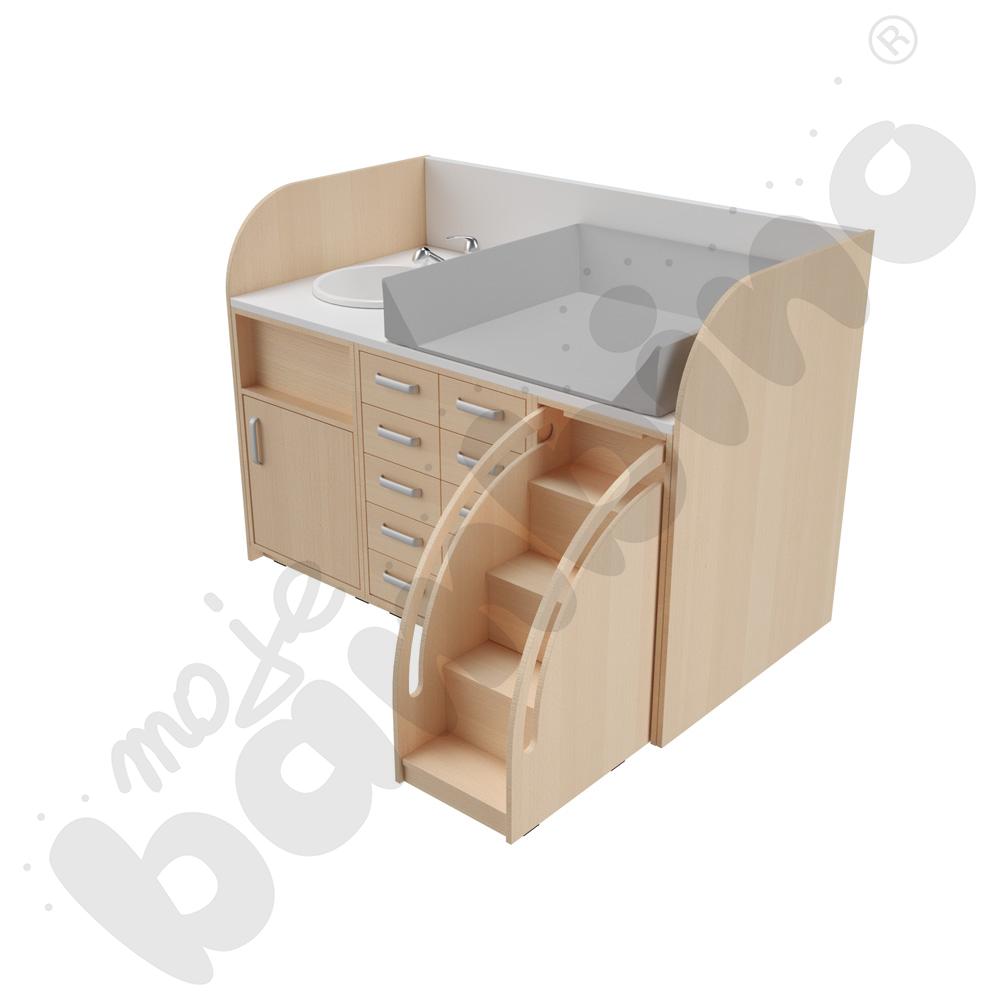 Zestaw przewijaków 5, gł. 90 cm, z umywalką, schody po prawo - szary materac