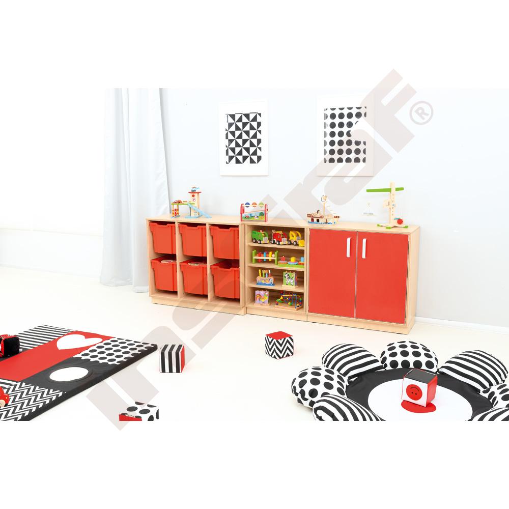 Skříňka Flexi D na plastové zásobníky, na nožkách - 3 sloupy