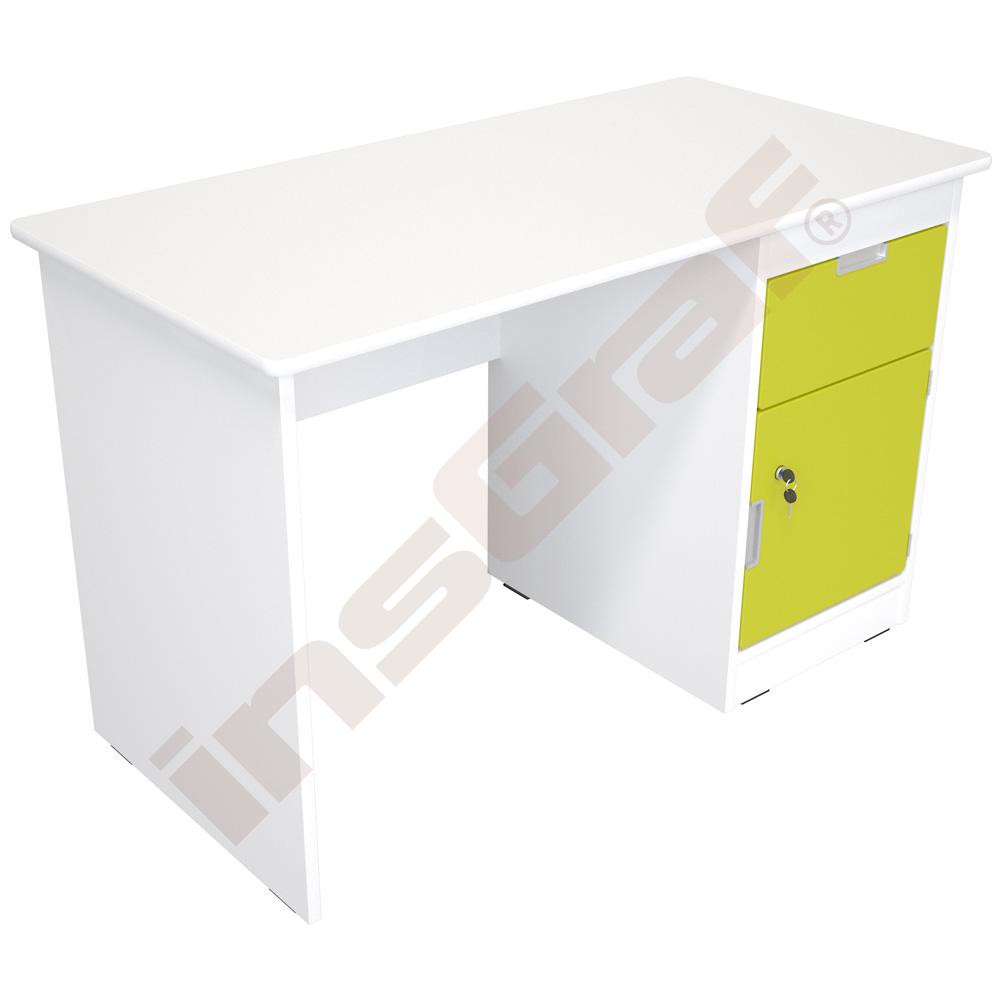 Schreibtisch Quadro mit Schublade und Tür, Schrankteil rechts, weiß - limone