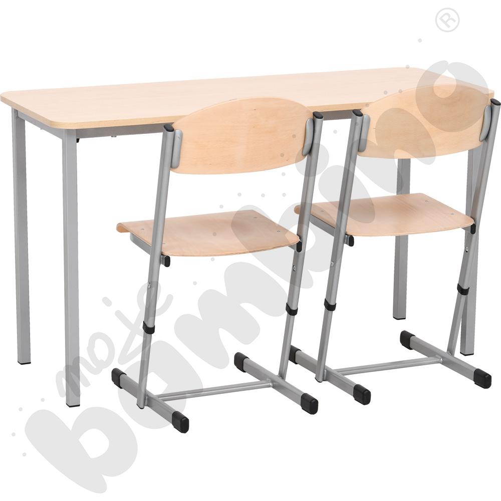 Stół Vorte 2-os. klon jasny z krzesłami T aluminium, rozm. 6