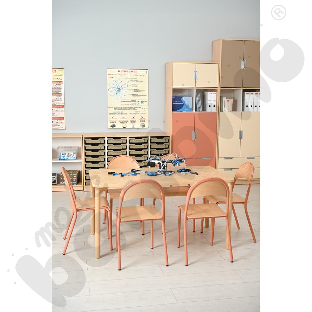 Cichy stół Marcus 140 x 80 beżowy z 6 krzesłami P łososiowymi, rozm. 5