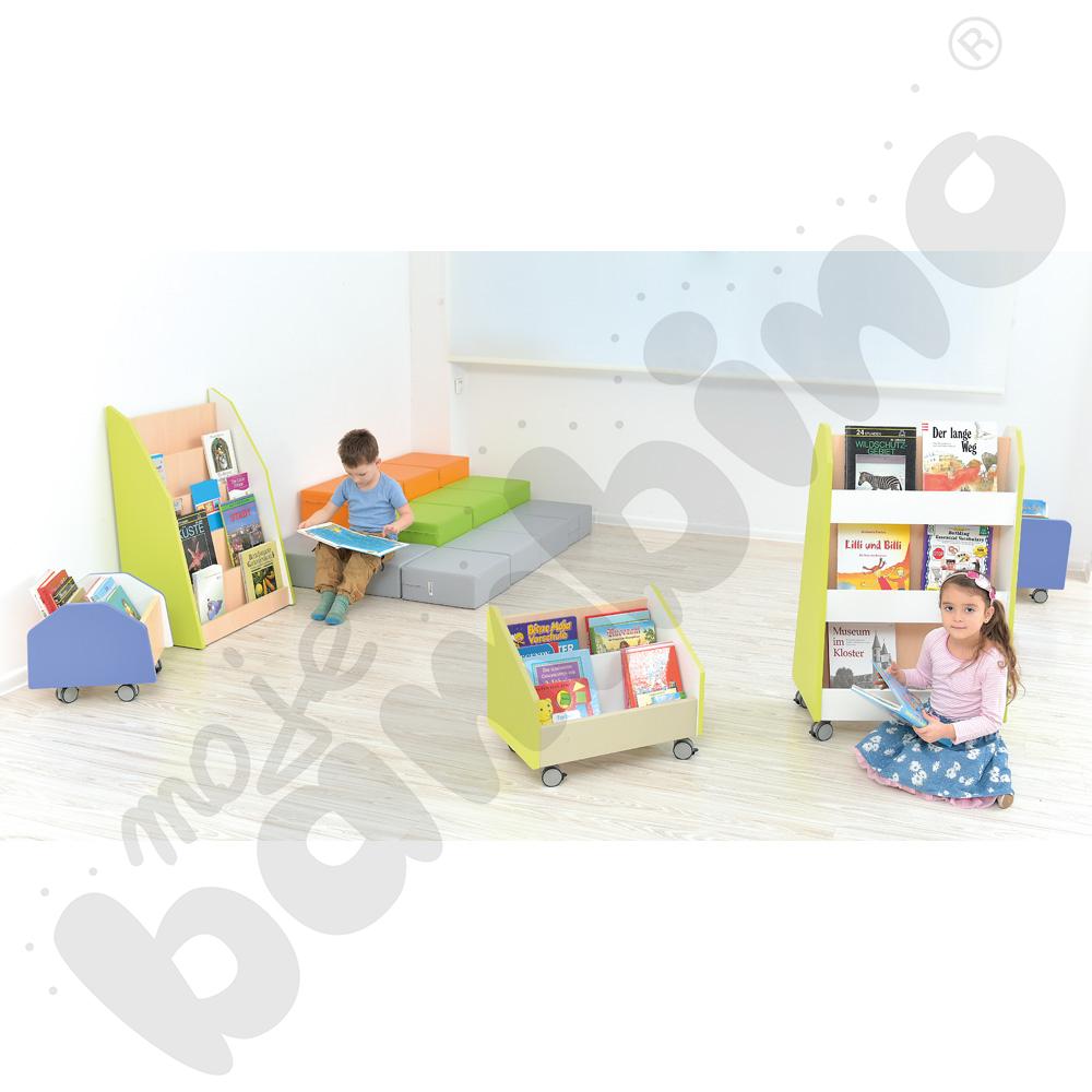 Quadro – dwustronna biblioteczka mobilna, limonkowa, skrzynia klon jasny