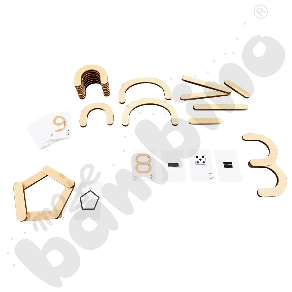 Drewniane cyfry magnetyczne - zestaw z kartami