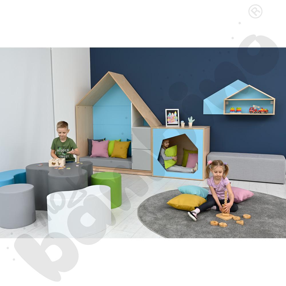 Quadro - szafka-domek z 2 półkami, skrzynia klonowa,błękitna