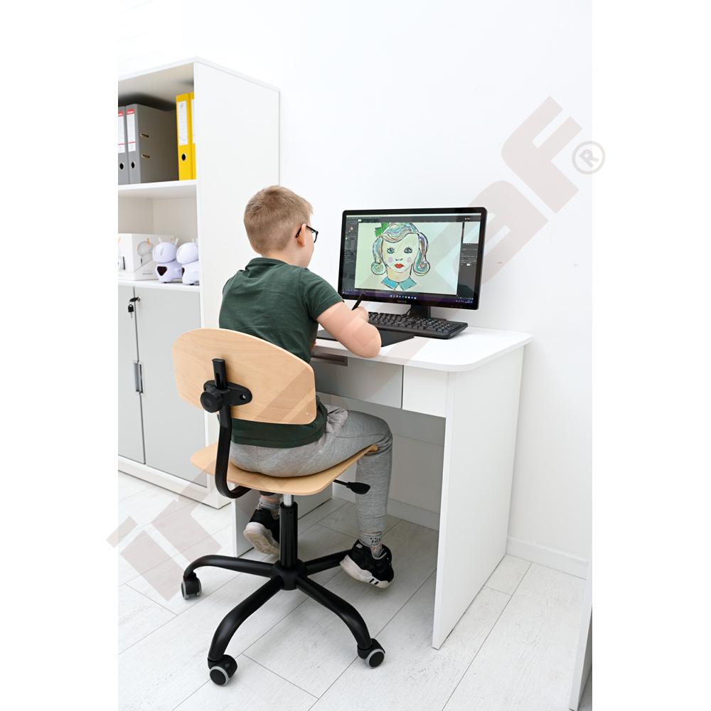 Quadro - psací stůl se širokou zásuvkou - bílý korpus, šedý