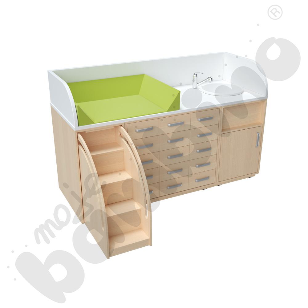 Zestaw przewijaków 6, gł. 75 cm, z umywalką, schody po lewo - zielony materac