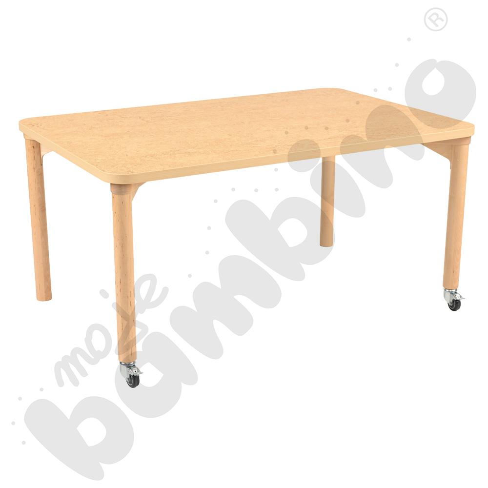 Stół Marcus 120 x 80 cm, rozm. 3, nogi drewniane brzozowe z 2 kółkami, blat cichy beżowy, obrzeże ABS