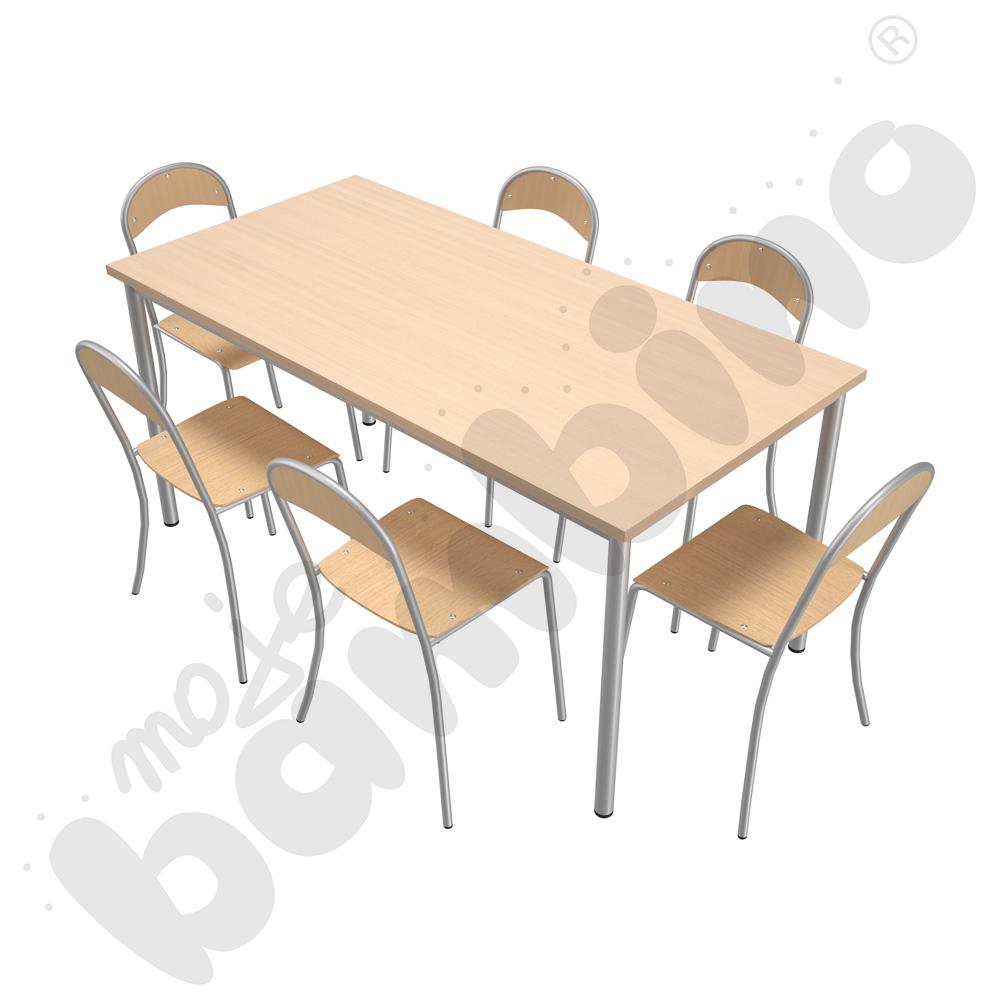 Stół Mila 160 x 80 klon z 6 krzesłami P aluminium, rozm. 6