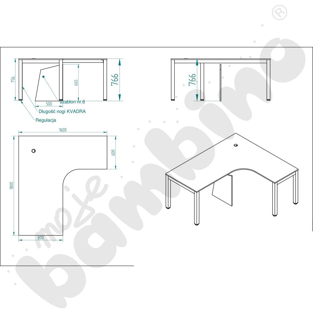 Biurko Grande narożne lewe z metalowymi nogami i mediaportem, klon jasny