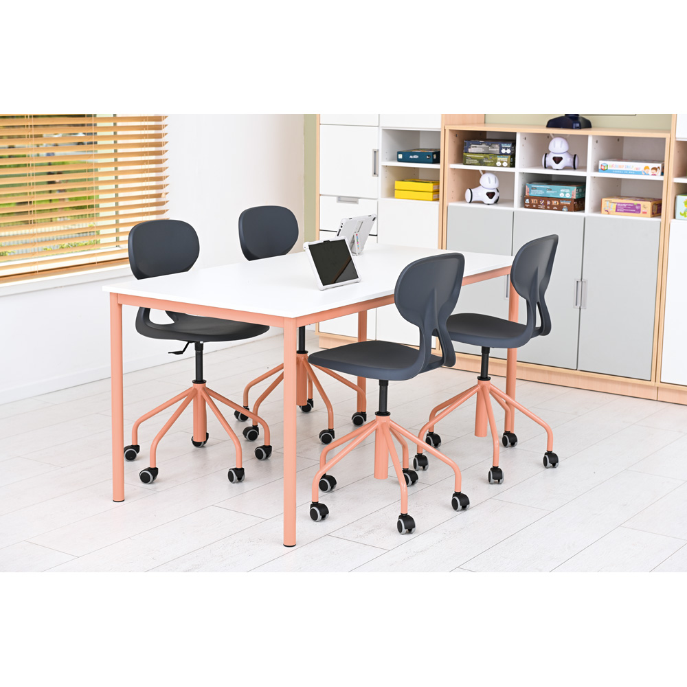 Stôl Mila 160 x 80 biely, púdrová konštrukcia, so 4 stoličkami Piano sivo-púdrovými, veľ. 6