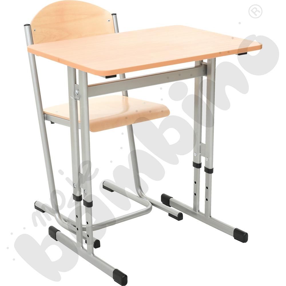 Stół IN-R 70x50 rozm. 3-7, 1-os., stelaż aluminium, blat buk, obrzeże PU, narożniki zaokrąglone