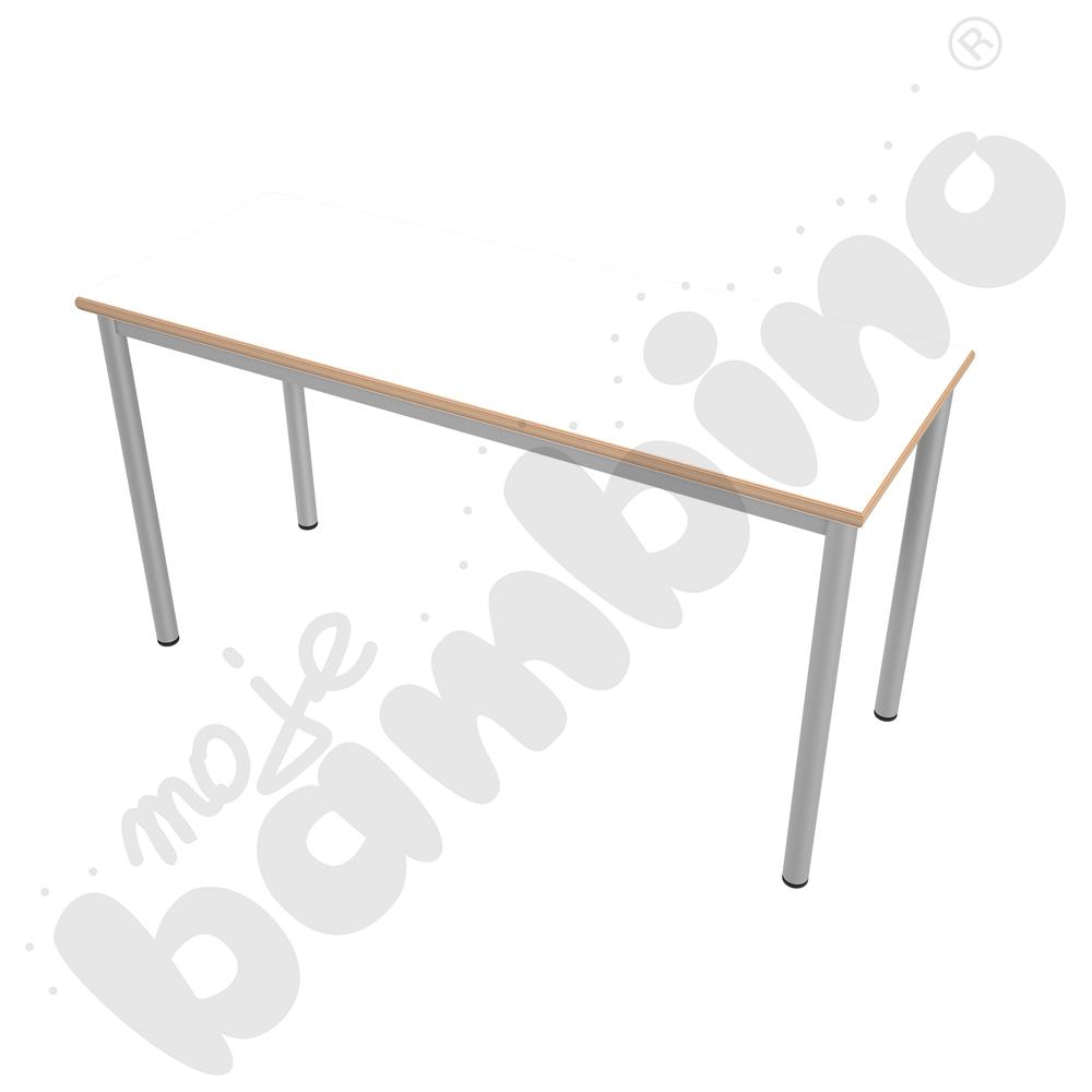 Stół Mila 130x50 rozm. 5, 2-os., stelaż aluminium, blat biały, obrzeże ABS, narożniki Proste