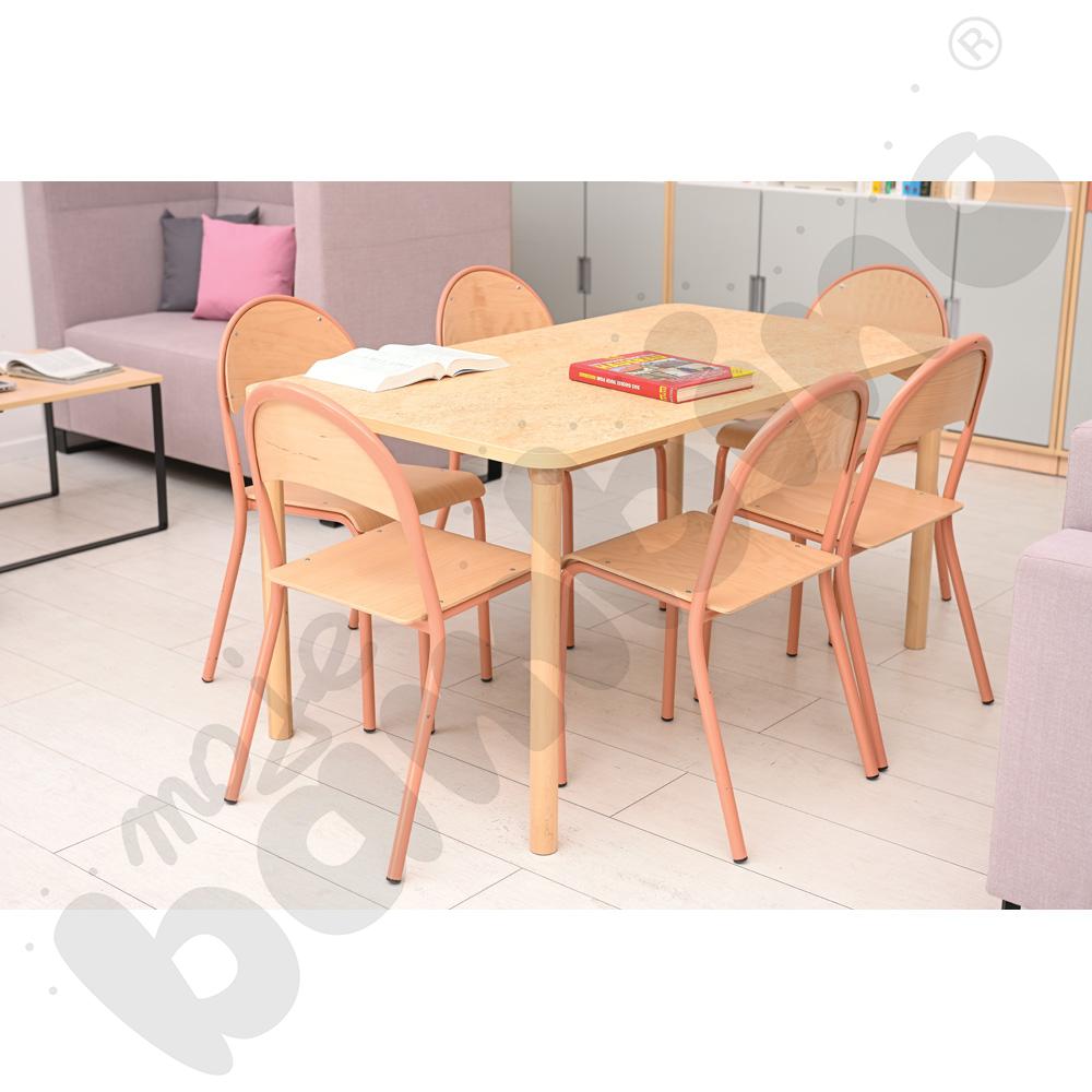 Cichy stół Marcus 140 x 80 beżowy z 6 krzesłami P łososiowymi, rozm. 5