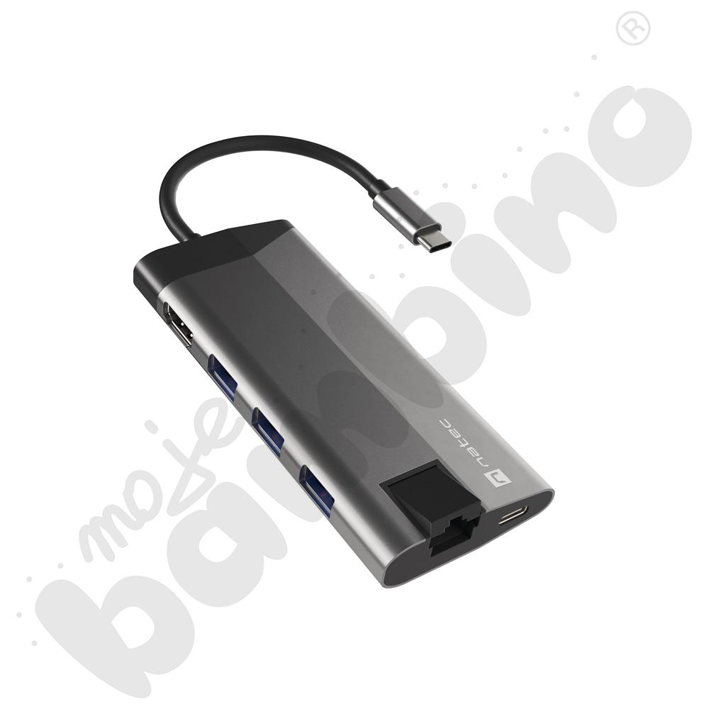   HUB USB-C, USB-A 3.0 3X, HDMI 4K, USB-C PD, RJ45, SD, MICRO  