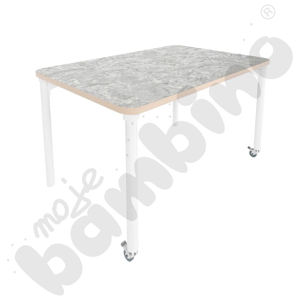 Stół Marcus 120 x 80 cm, rozm. 5, nogi drewniane białe z 2 kółkami, blat cichy jasnoszary, obrzeże ABS