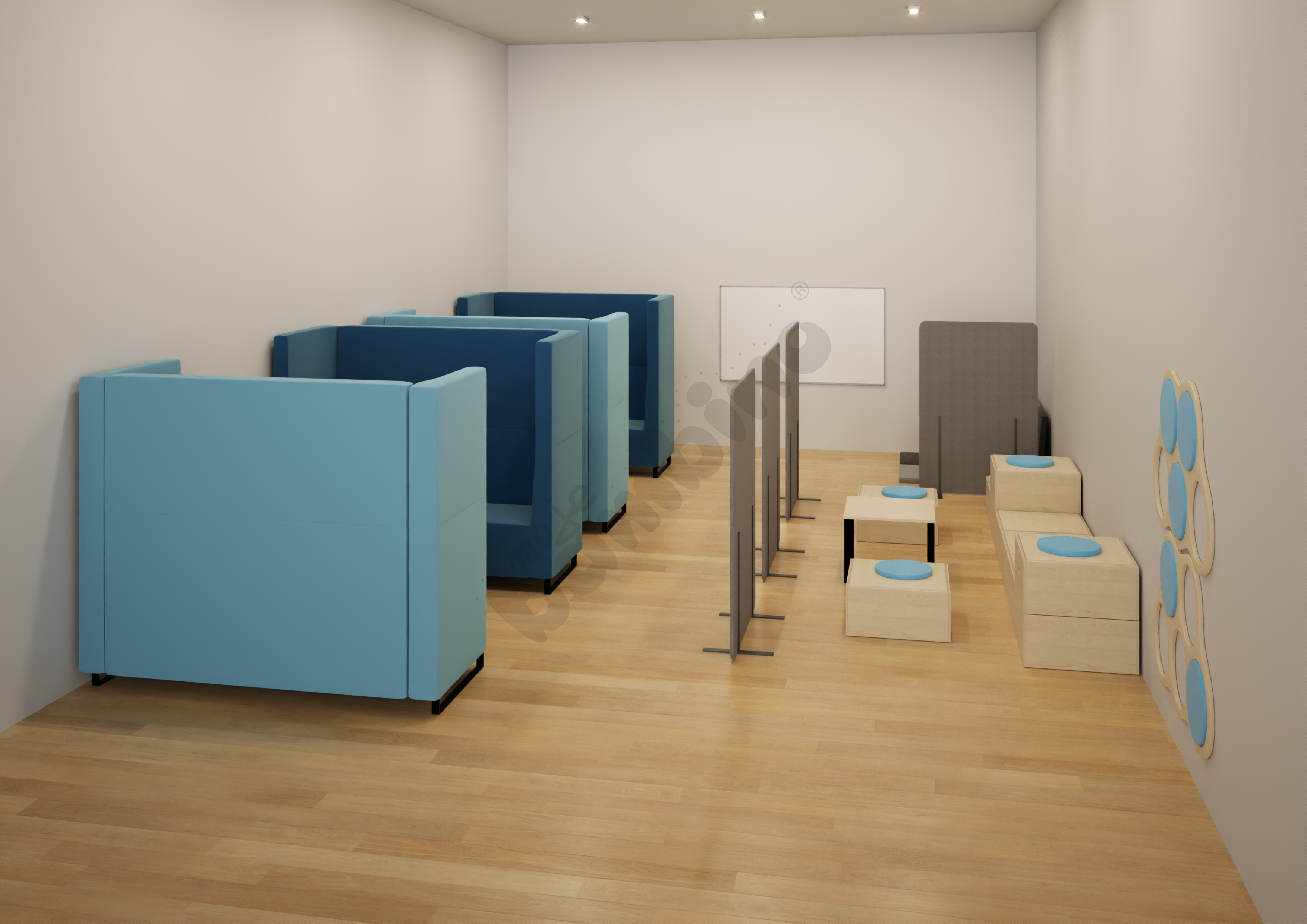 Korytarz szkolny z wyciszeniami