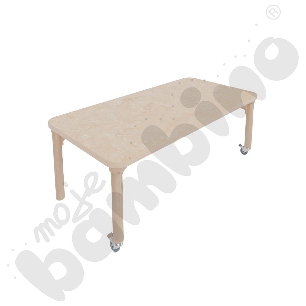 Stół Marcus 120 x 60 cm, rozm. 1, nogi drewniane brzozowe z 2 kółkami, blat cichy beżowy, obrzeże ABS