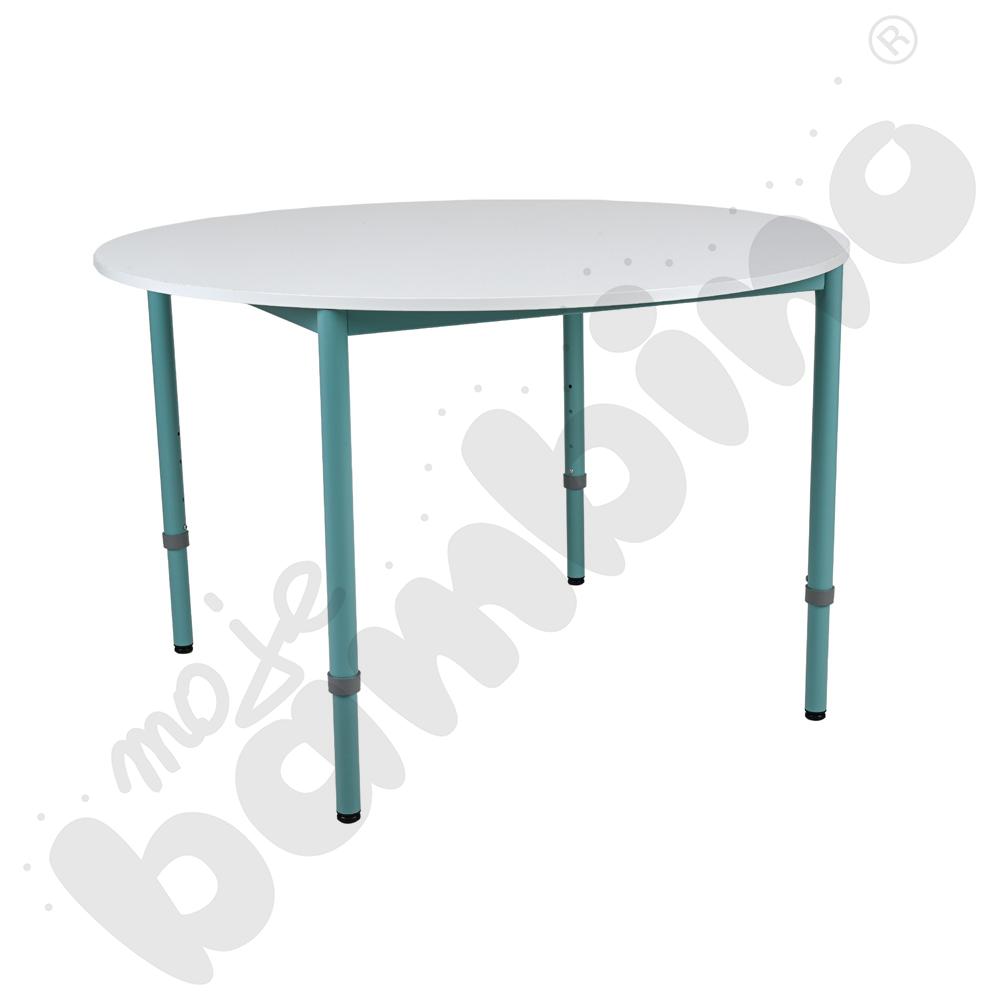 Stół Mila okrągły 120 cm, z reg. wys. 3-6, blat biały, stelaż turkusowy