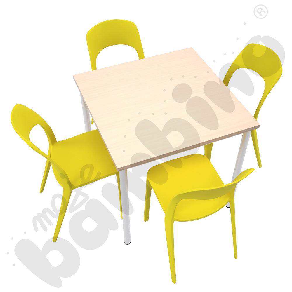 Stół Mila 80 x 80 klon 375 z 4 krzesłami Felix żółtymi, rozm. 6