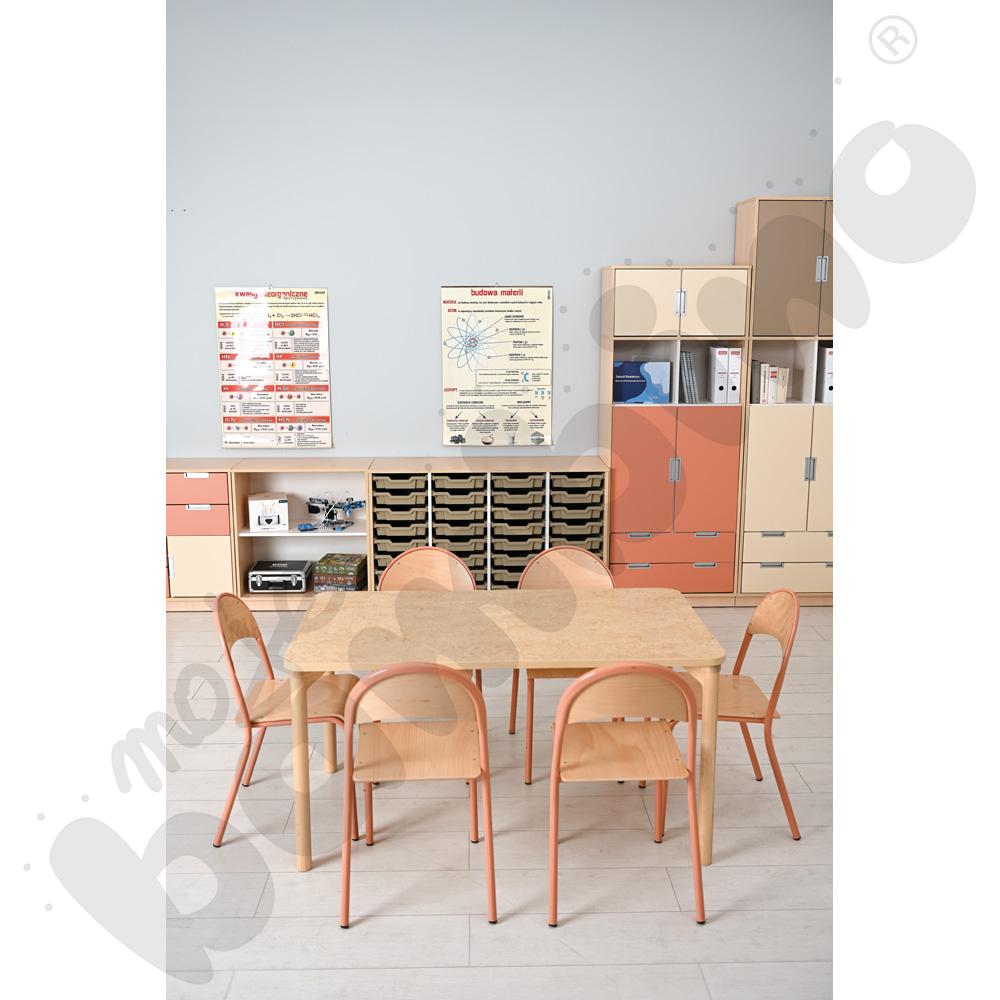 Cichy stół Marcus 140 x 80 beżowy z 6 krzesłami P łososiowymi, rozm. 5