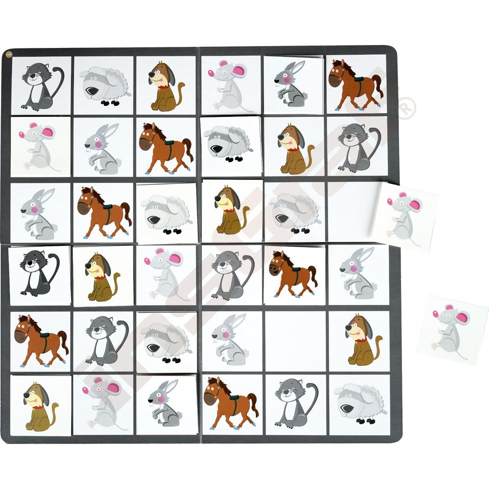 Obojstranné sudoku 6 x 6 – domáce zvieratá a geometrické tvary