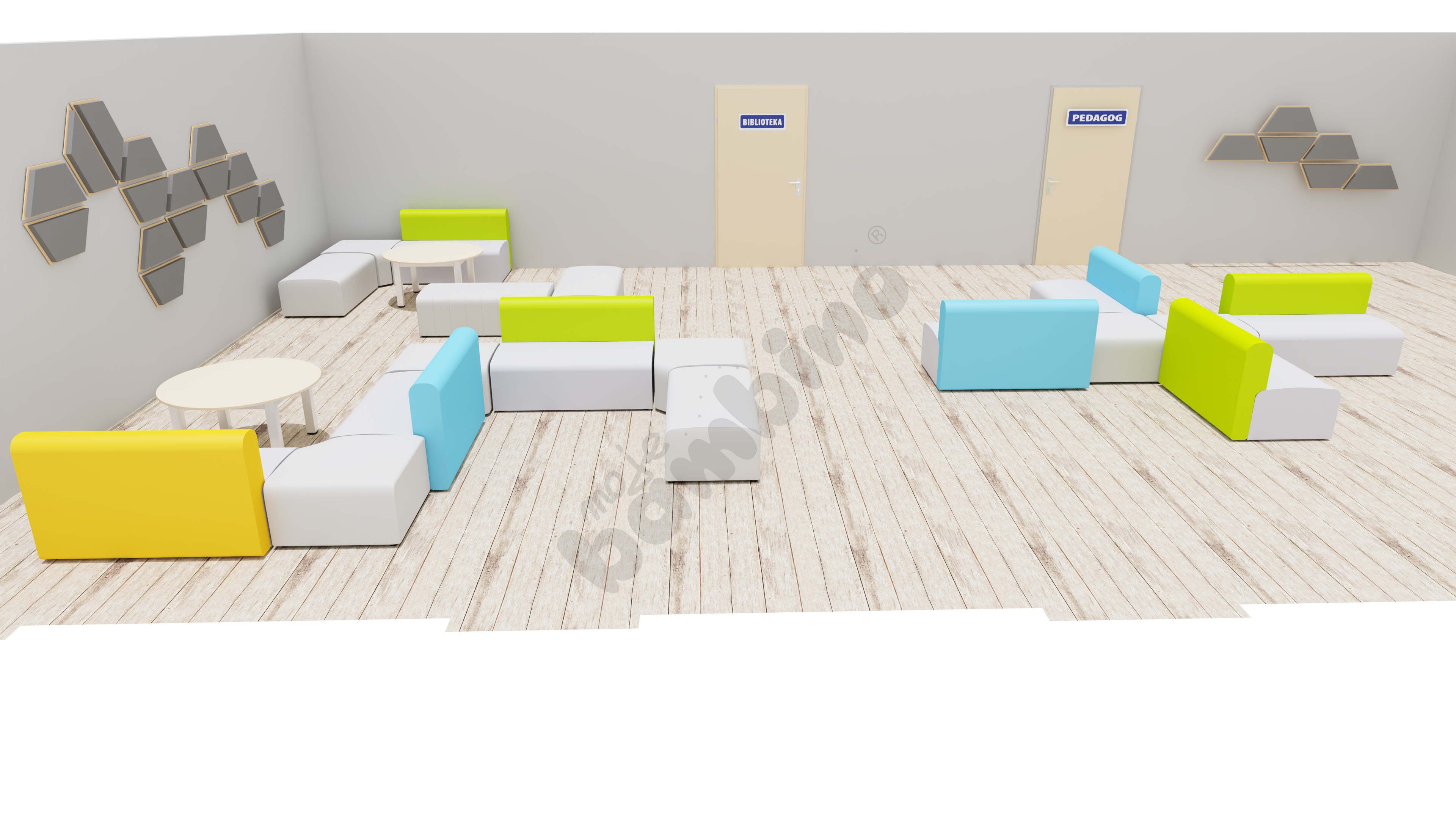 Strefa odpoczynku na korytarzu szkolnym