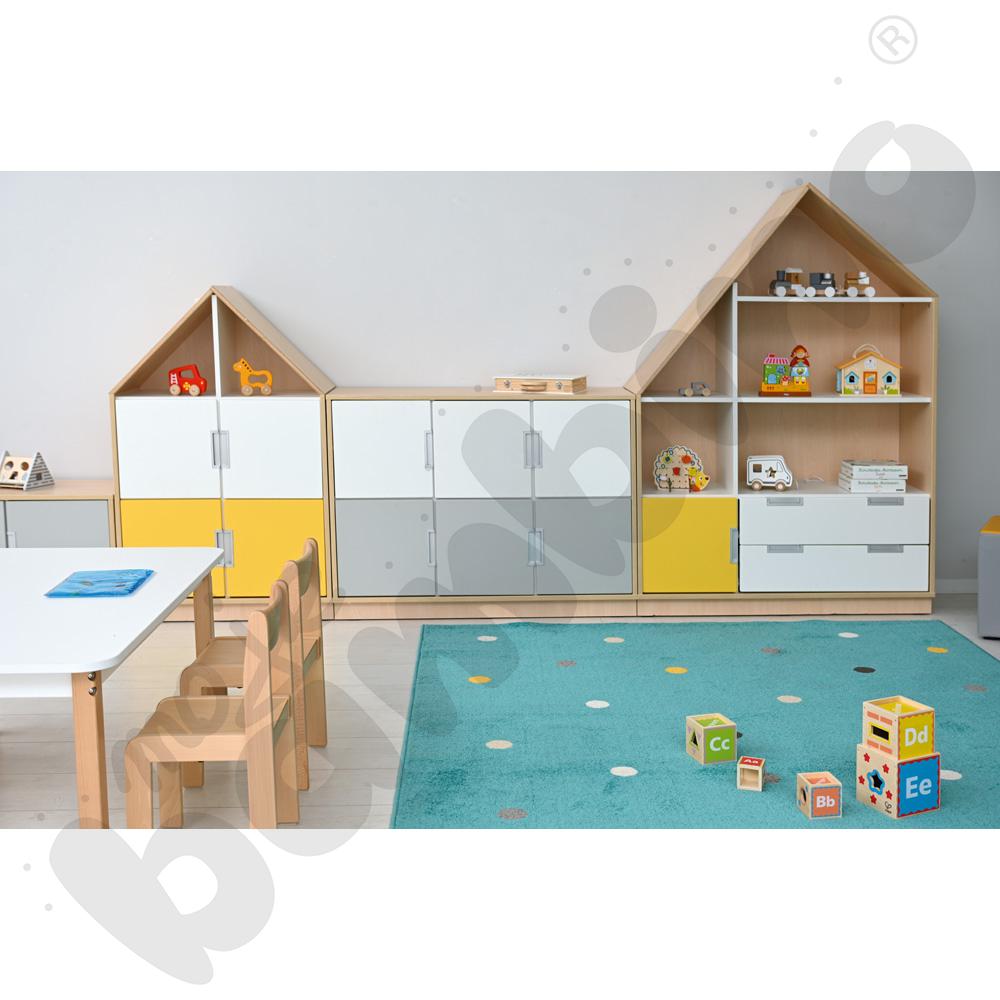 Quadro - szafka-domek z 3 półkami i na 4 szerokie szuflady, skrzynia klon jasny