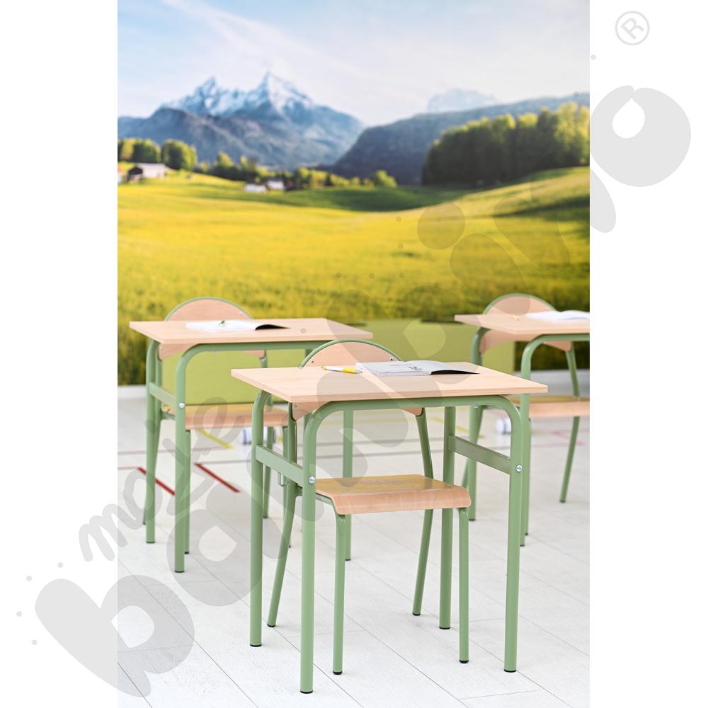 Stół Daniel 1-os. biały z krzesłem P, rozm. 6, oliwkowe