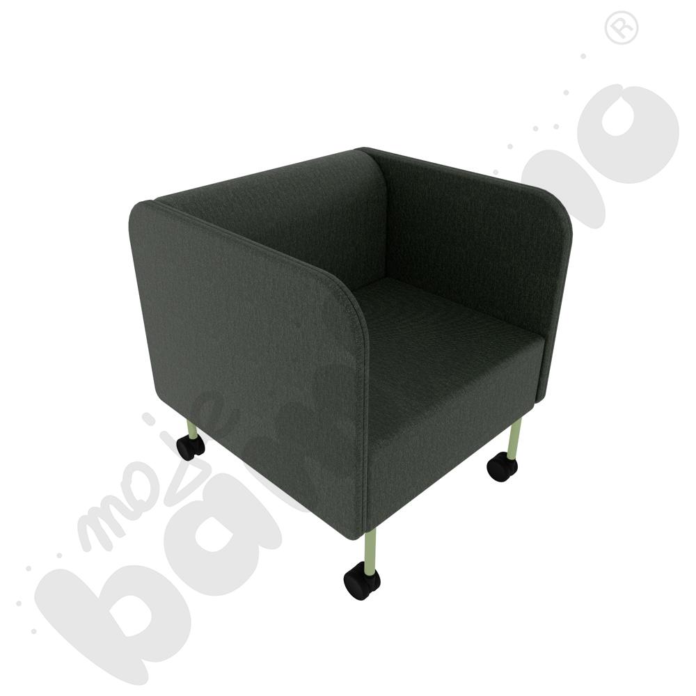 Fotel Versa z kółkami na twardą powierzchnię, stelaż oliwkowy, tkanina RO33