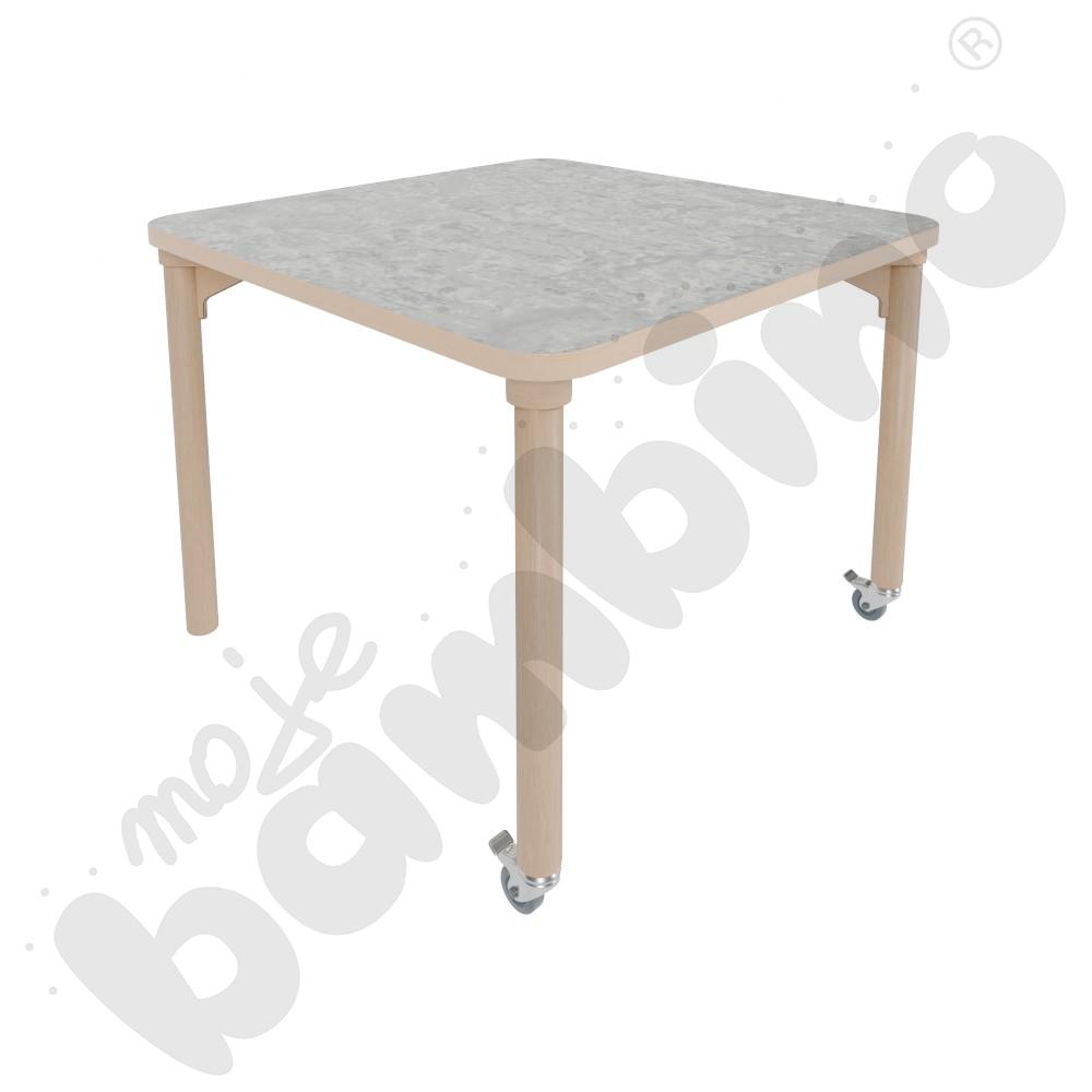 Stół Marcus 80 x 80 cm, rozm. 4, nogi drewniane brzozowe z 2 kółkami, blat cichy jasnoszary, obrzeże ABS