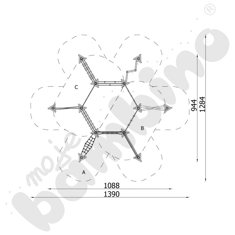 Zestaw Mini park linowy 2, drewniane słupy