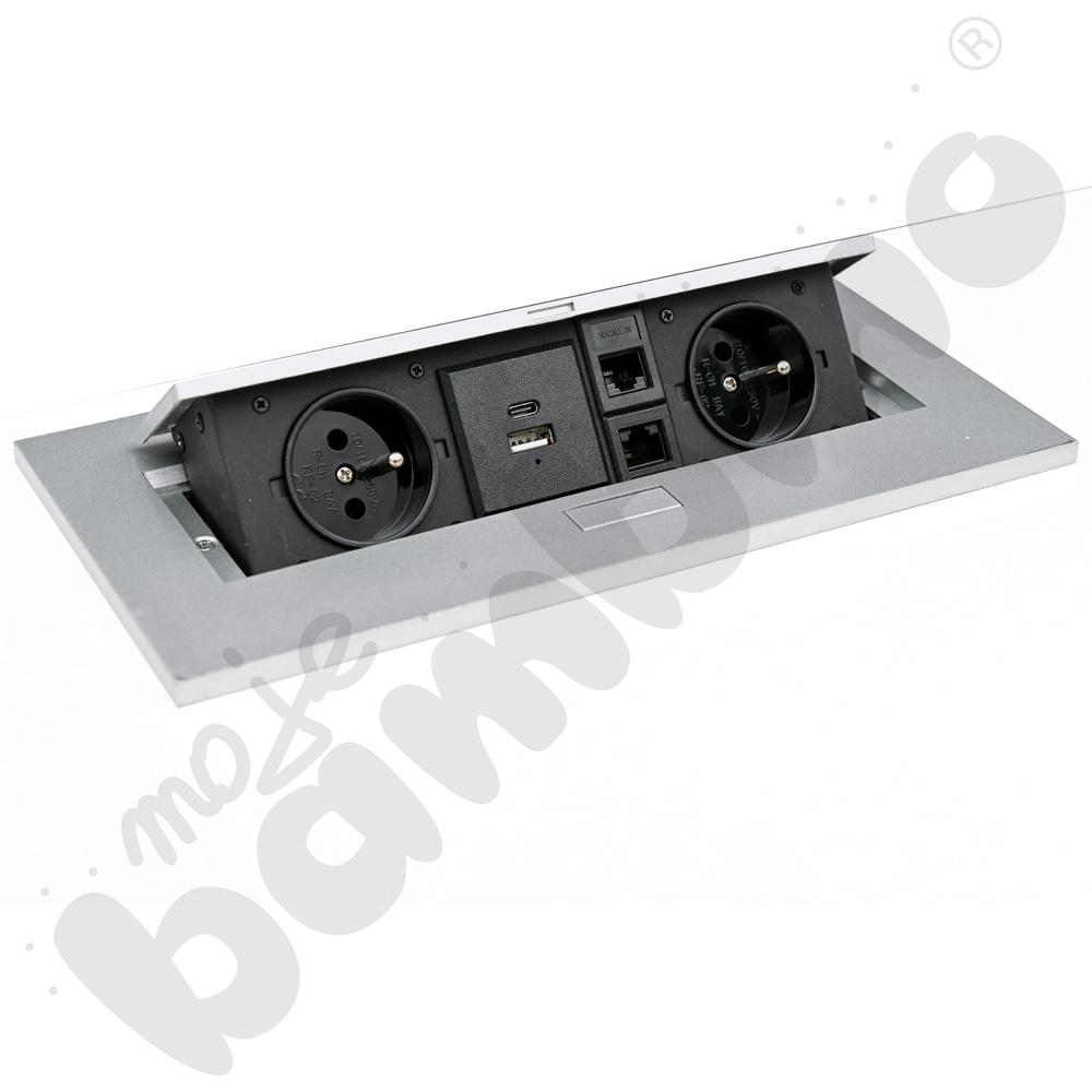 Biurko Grande z metalowymi nogami i mediaportem, białe