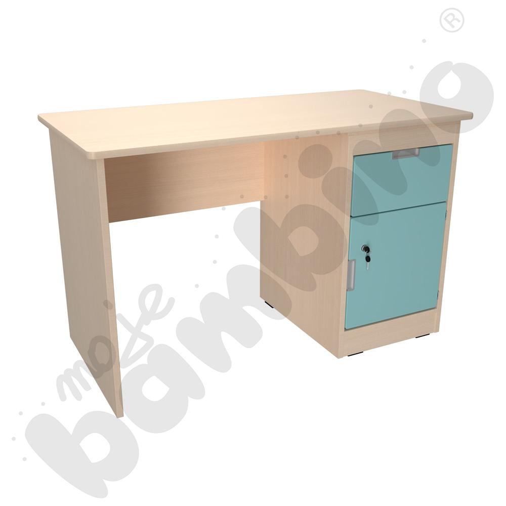 Quadro - biurko z szafką i 1 szufladą 90 st. - turkusowy pastel, skrzynia klon jasny