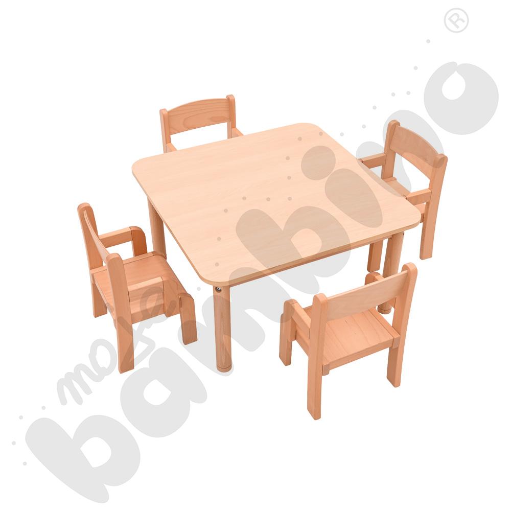 Stół kwadratowy klon z 4 krzesłami Krzyś bukowymi, rozm. 0