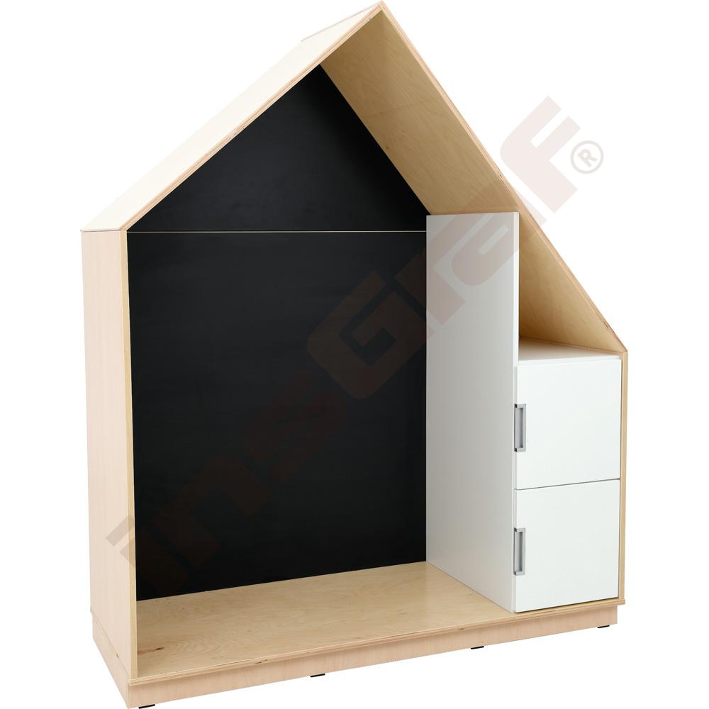 Quadro - skříňka-domeček s magnetickou tabulí a 2 policemi 