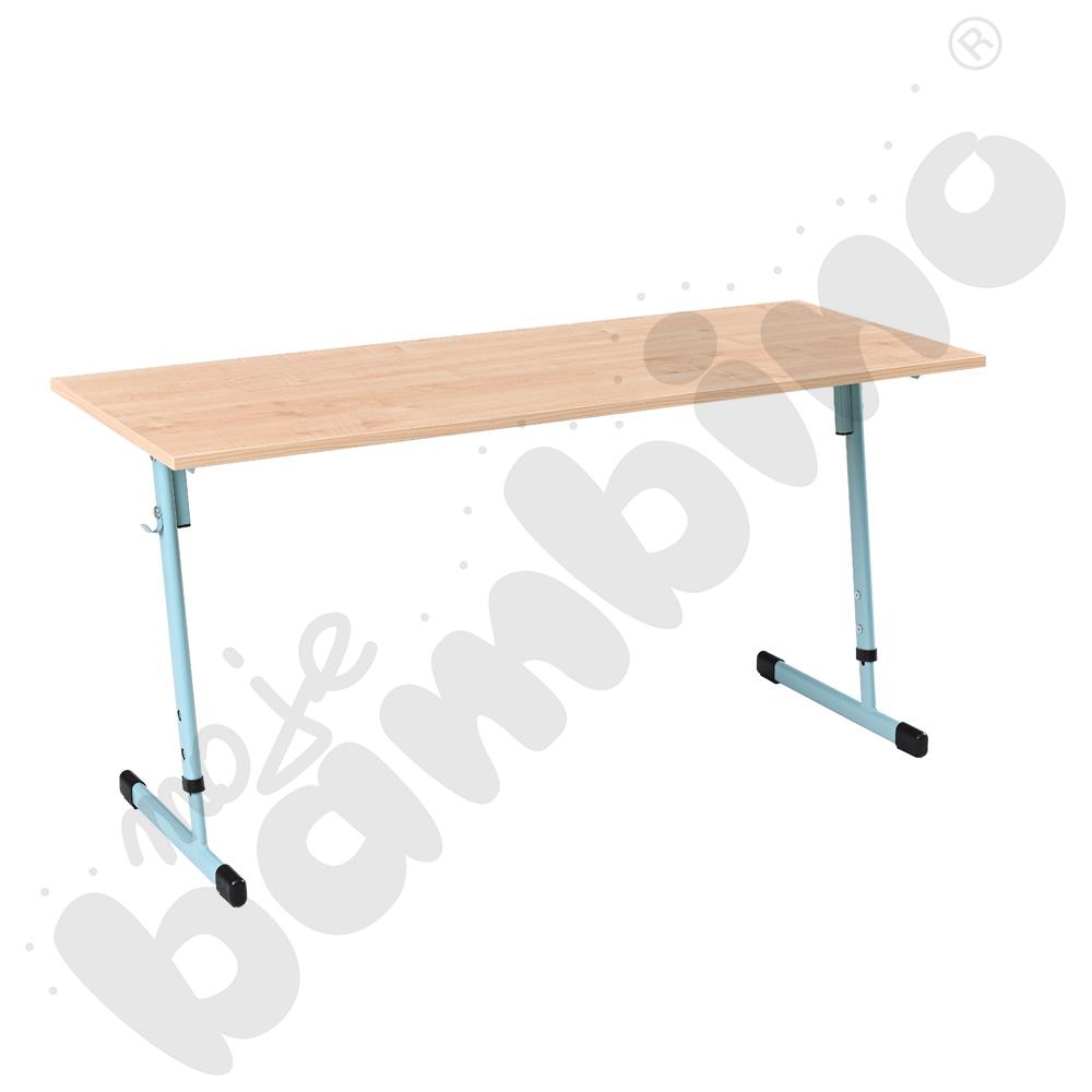 Stół T 130x50 rozm. 3-4, 2-os., stelaż turkusowy, blat klon 375, obrzeże ABS, narożniki proste