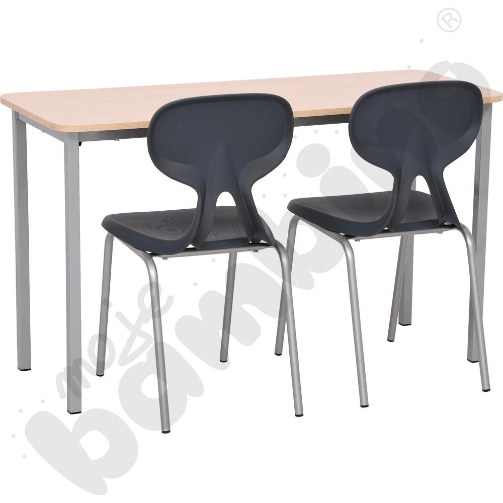 Stół Vorte 2-os., klon jasny z krzesłami Colores szarymi, rozm. 6