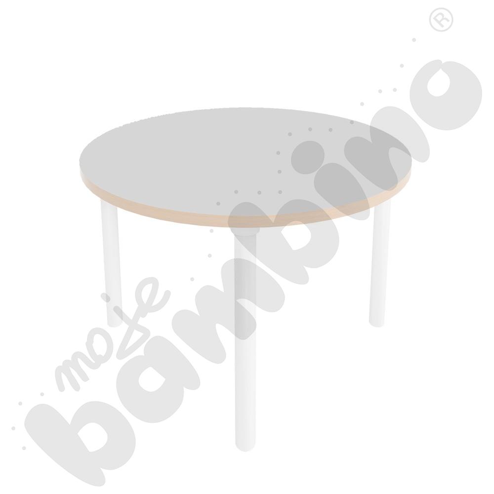 Stół Marcus okrągły 90 x 90 rozm. 3, stelaż drewniany biały, stopka drewniana, blat szary, narożniki zaokrąglone