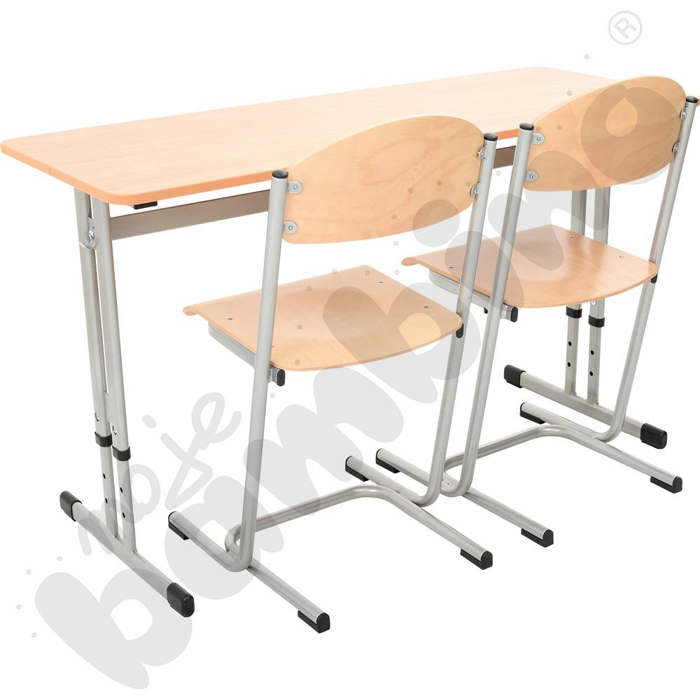 Stół IN-R 130x50 rozm. 3-7, 2-os., stelaż aluminium, blat buk, obrzeże PU, narożniki zaokrąglone