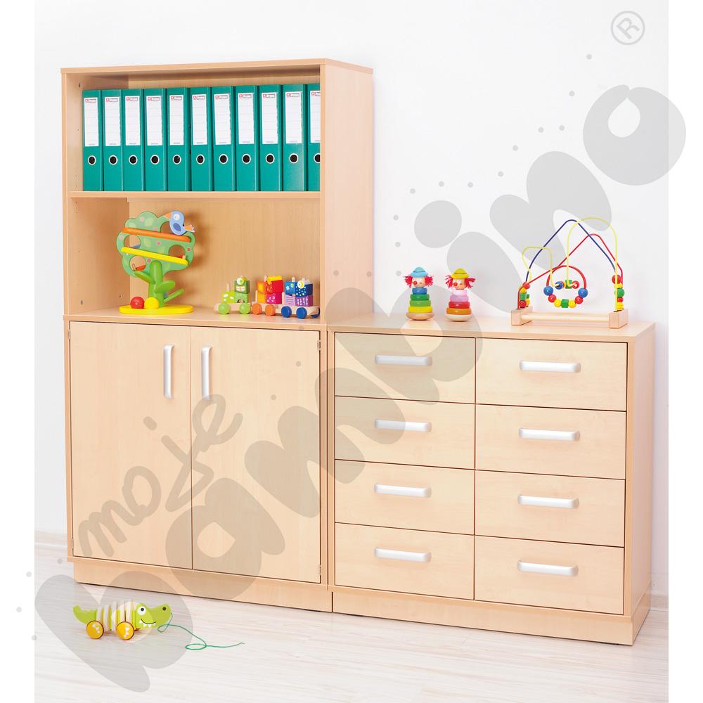 Szafka Flexi D z 3 półkami, półotwarta, na cokole, brzoza