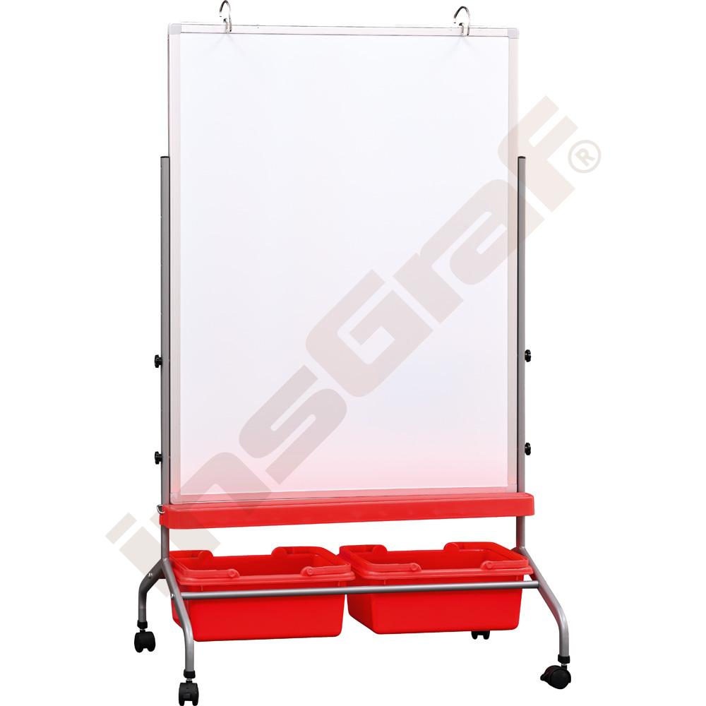 Bílá magnetická mobilní tabule 75 x 100 cm - červené zásobníky 