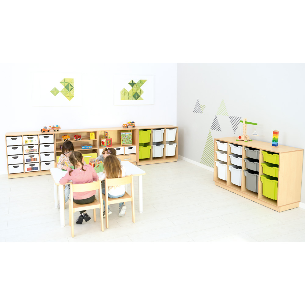 Skrinka Flexi D na plastové, úložné boxy na sokli - 4 priehradky