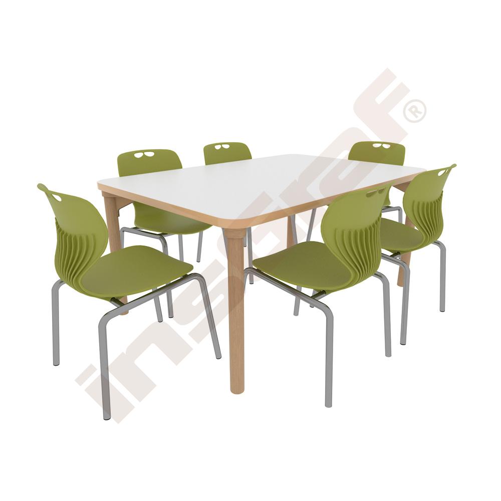 Stôl Marcus obdĺžnikový 120 x 80 sivý s 6 stoličkami Kapi zelenými, veľ. 3