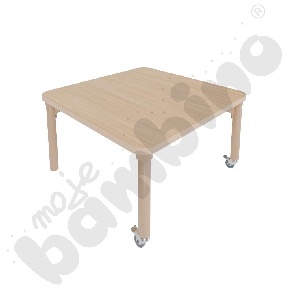 Stół Marcus śr. 90 cm, rozm. 3, nogi drewniane brzozowe z 2 kółkami, blat HPL klon, obrzeże ABS