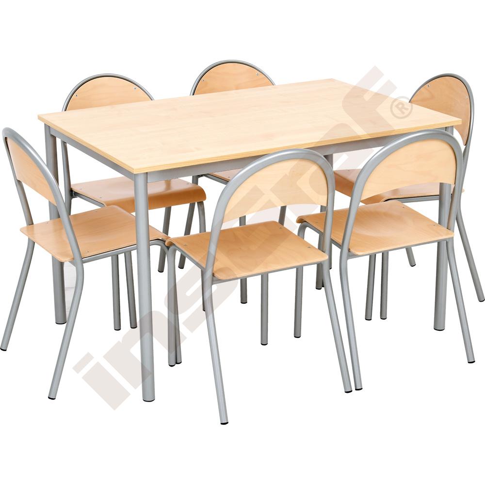 Stůl Mila 120 x 80 javor se 6 židlemi P stříbrnými, velikost 6