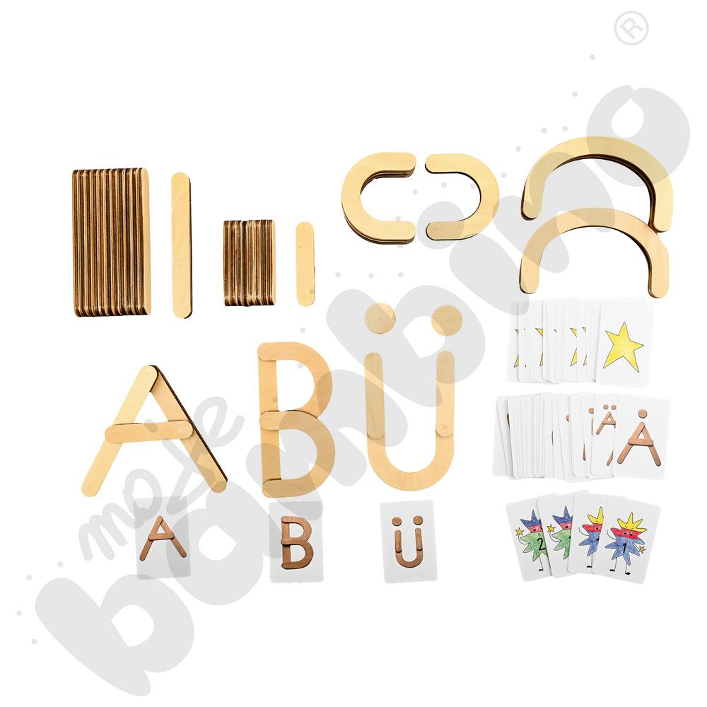Drewniane litery magnetyczne - zestaw z kartami