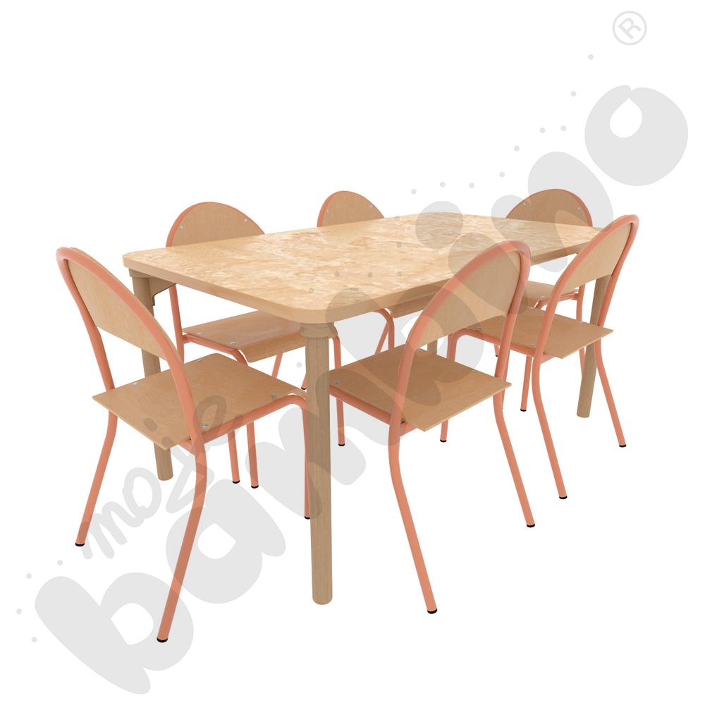 Cichy stół Marcus 140 x 80 beżowy z 6 krzesłami P łososiowymi, rozm. 5