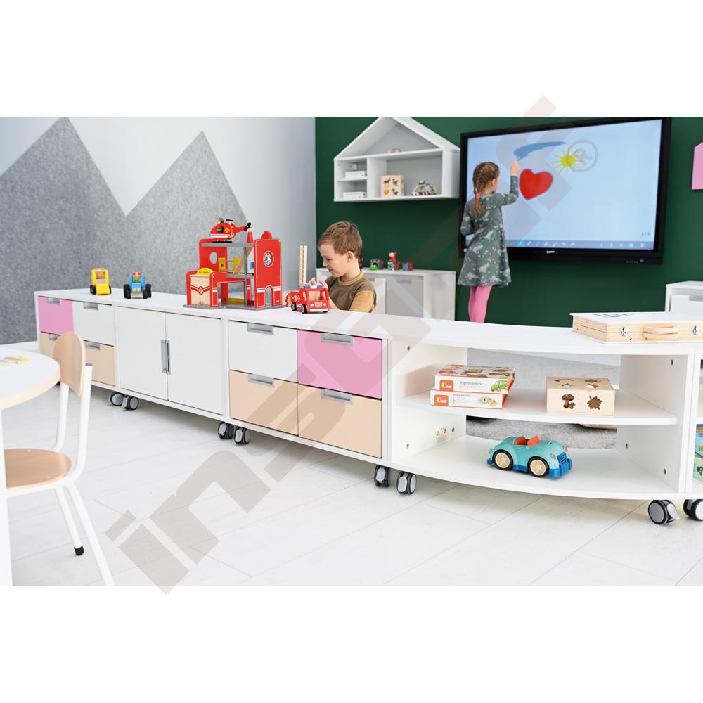 Quadro - Schrank S für 4 schmale Schubladen, B 79, weiß - auf Rollen